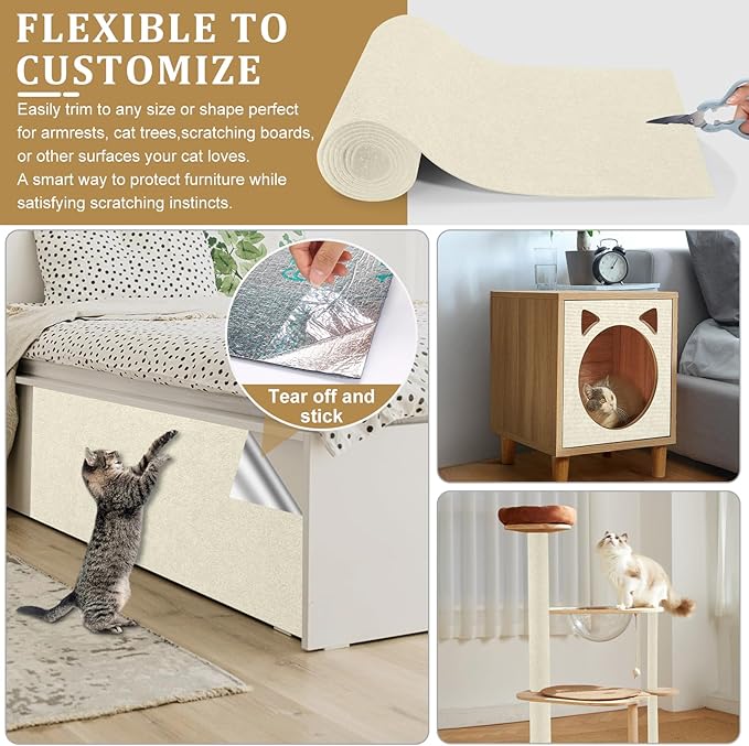 2 Pcs 78.7"x15.8" Cat Scratch Mat, Trimmable Self-Adhesive Carpet, DIY Climb Cat Scratcher for Couch, Furniture or Wall Protection, Cat Tree Cover and Scratching Post Replacement Pad