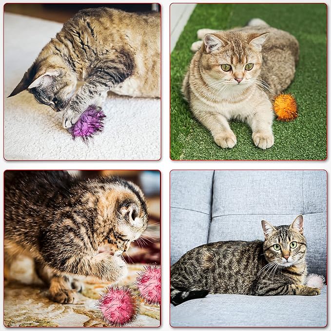 VAPKER 30 Piece 1.5" Pink Color Sparkle Balls Cat's Favorite Toy Tinsel Pom Poms Glitter