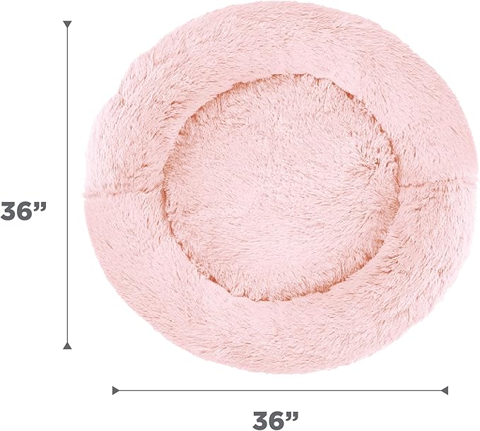 Best Friends by Sheri Original Calming Donut Dog and Cat Bed, Shag Faux Fur, Cotton Candy Pink, (36in x 36in) - Anxiety Relief for Pets Up to 100 lbs