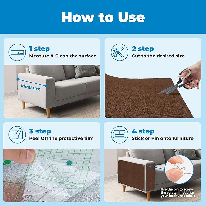 Best Pet Supplies Catify Peel & Stick Cat Scratching Mat – Self-Adhesive, Trimmable Cat Scratch Pad Cover - Carpet, Sofa, Furniture Protector – Replaceable Adhesive Stickers - Brown & 78.7 x 15.8