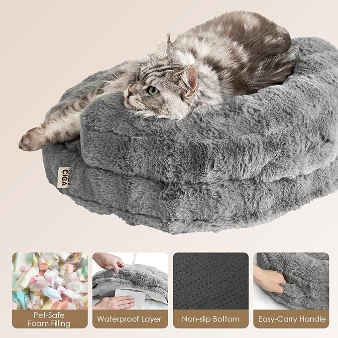 EHEYCIGA Extra Small Dog Bed and Cat Couch for Puppy and Kitten - Fluffy Faux Rabbit Fur Pet Sofa with Washable Removable Cover, Waterproof and Non-Slip, 20 Inch Grey