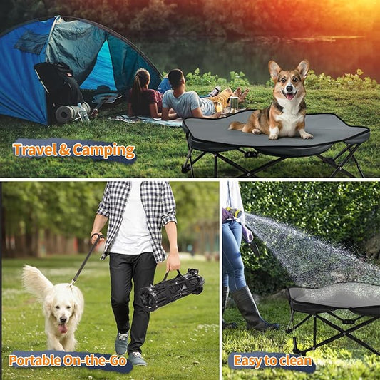 Pozico Small Elevated Dog Bed – 26" Foldable Pet Cot with Carry Handle, Raised Dog Bed with Sturdy Frame & Plush Cushion, Portable & Durable for Small Breeds, Indoor/Outdoor Camping & Travel
