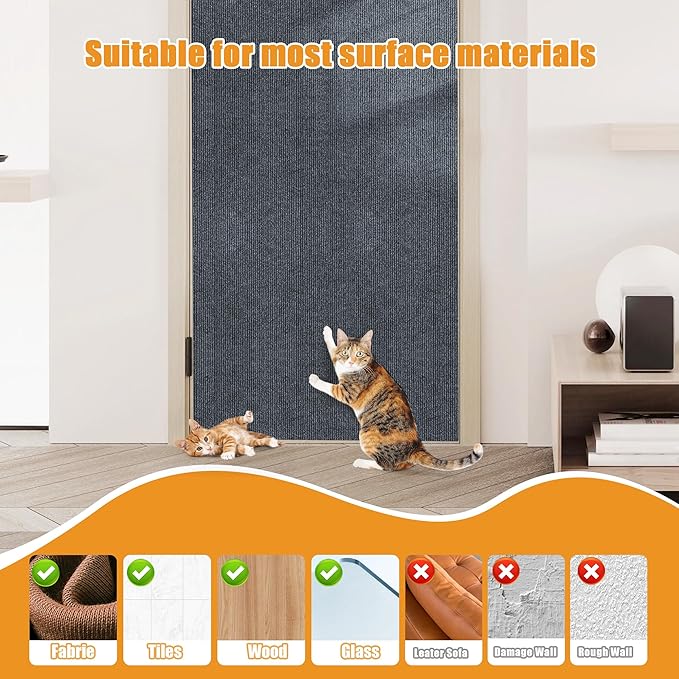 cat Scratching mat Self-Adhesive, Trimmable Furniture Protector for Couch, Sofa, Wall & Cat Trees - Durable Scratch Pad with Nano Tape, DIY Climbing Carpet for Indoor Cats (Dark Grey, 39.3"x15.8")