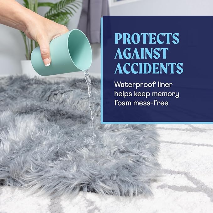 PupRug Orthopedic Dog Bed for Large Dogs with Fluffy Soft Faux Fur and Memory Foam for Joint Pain Relief, Machine Washable and Waterproof Couch Bed, Brown Cowhide, Medium