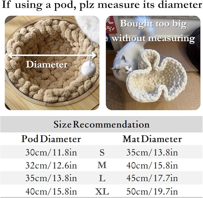 Cat Knitted Bed Mat, Extra-Soft Washable Warm Round Pads Cushions for Indoor Kittens, Cat Trees Towers, Perfect for Kneading and Sleeping (White,Large)