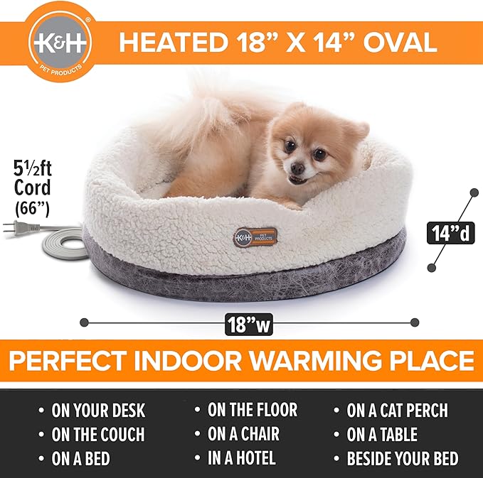 K&H Pet Products Heated Cat Bed Indoor, Thermo-Snuggle Cup Bomber Soft Heated Pet Bed for Large Indoor Cats and Small Dogs, Machine Washable, Waterproof Heated Pad, Safety Listed - 14x18in Gray