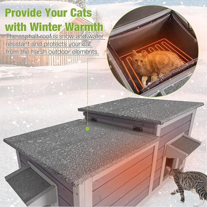 Gutinneen Heated Cat House for Outside Feral Kitty Shelter with Liner Weatherproof Insulated Outdoor Cat Shelter for Winter - Safe Escape Door and Large Space