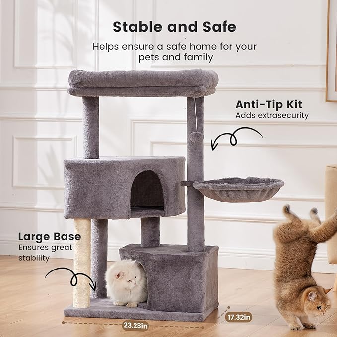 Gardner Pet 41" Tall Cat Tree for Medium-Large Cats, Heavy Duty Cat Tower with 2.8in Posts & Washable Top Perches, Space-Saving Cat Furniture for Apartments, Easy to Assembly