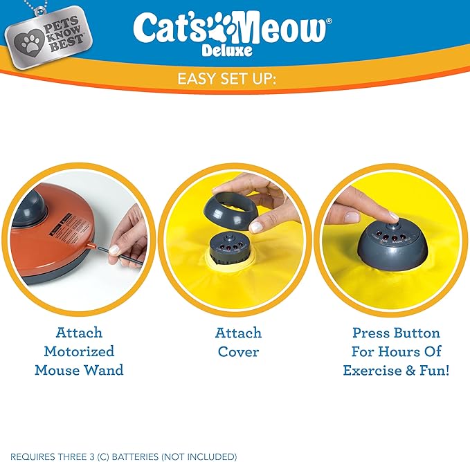 Cat's Meow | Interactive Enrichment Toy for Indoor Cats & Kittens, Automatic Movements That Simulate Mouse Tail & Hunting Prey, Self-Play Battery Powered for Physical & Mental Stimulation, All Breeds