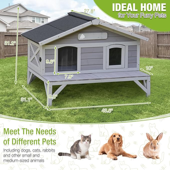 GUTINNEEN Outdoor Cat House Weatherproof Large Cat Shelter with 100% Insulated Liner for Multiple Cats, Cat Condos for Indoor Cats