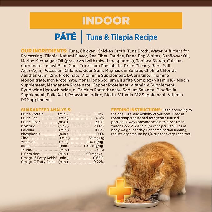 Wellness CORE+ Indoor Pate Adult Wet Cat Food, Natural, Protein-Rich, Grain Free, 2.8 Ounce, 12 Pack (Tuna & Tilapia)
