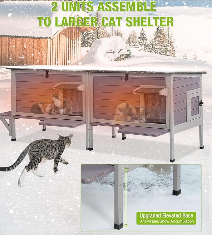 GUTINNEEN Insulated Outdoor Cat House with 0.78" Thick Liner - 6-Side All-Around Insulation, 3 Escape Doors & Elevated Moisture-Proof Base - Weatherproof Feral Cat Shelter