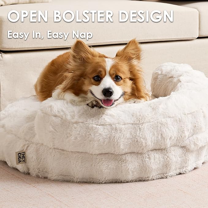 EHEYCIGA Medium Dog Bed and Large Cat Couch – Fluffy Faux Rabbit Fur Pet Sofa for Small and Medium Dogs, Washable Removable Cover, Waterproof and Non-Slip, 30 Inch, Cream