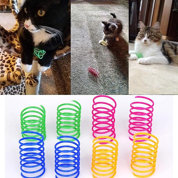 46 Piece Cat Toys Set: Colorful, Interactive Spring & Tube Toys for Indoor Cats - Flexible Plastic Spiral Coils for Kittens