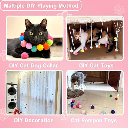 Soft Pom Pom Cat Toys - Plush Interactive Balls for Kittens & Indoor Cats, DIY Craft Decorations - Multi-Purpose Play, Training & Sensory Enrichment(1.6inches 50pcs)