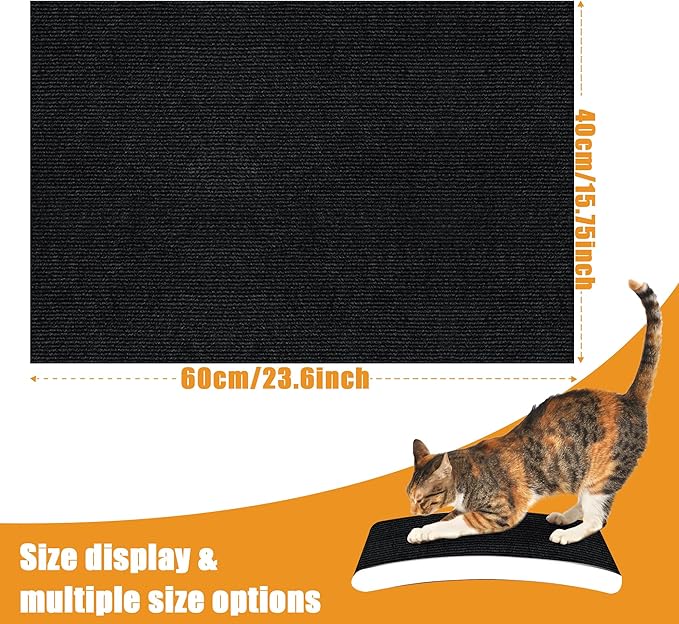 Cat Scratching mat Self-Adhesive, Trimmable Furniture Protector for Couch, Sofa, Wall & Cat Trees - Durable Scratch Pad with Nano Tape, DIY Climbing Carpet for Indoor Cats (Black, 23.6"x15.8")