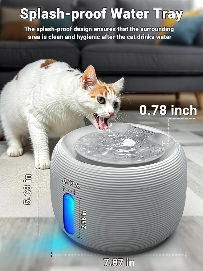Kastty 3.5L/118 oz Quiet Cat Water Fountain, Large Capacity Pet Water Fountain for Cats Indoor Water Level LED Light Multi-Filtration, Automatic Cat Fountains for Drinking Easy Cleaning FS77(Grey)