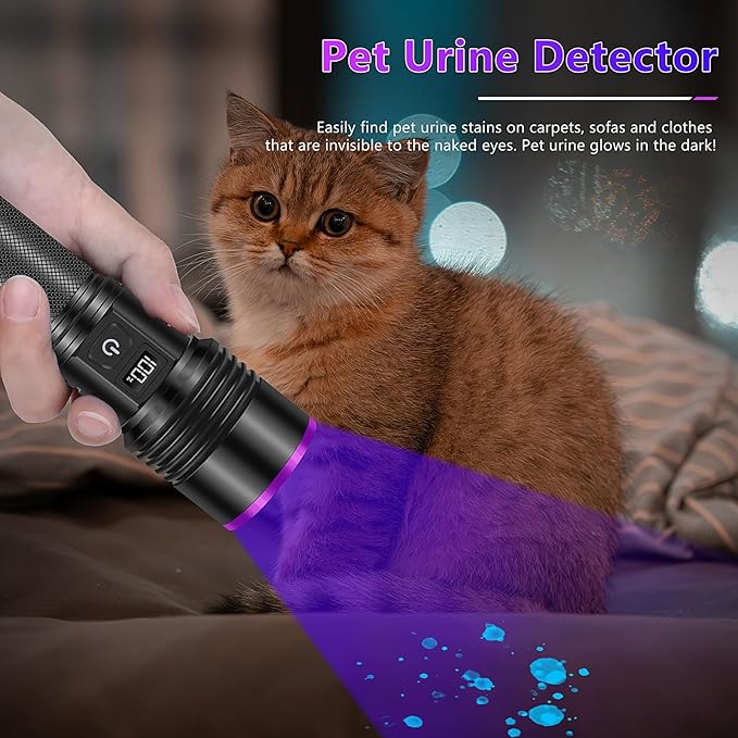 WINDFIRE UV Flashlight 365nm Black Light, Rechargeable Blacklight Flashlights with LCD Display, Powerful Ultraviolet Lights for Pet Urine Detection, Scorpions, Resin Curing, Uranium Glass, AC Leak