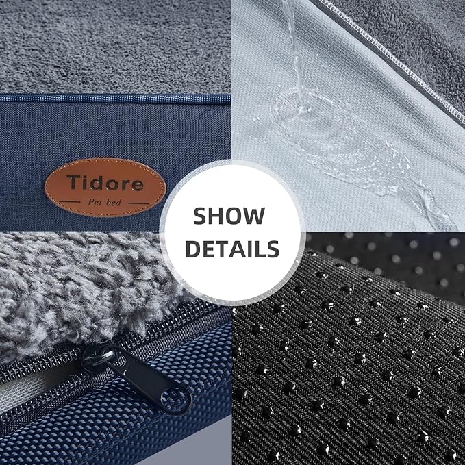 Orthopedic Dog Beds for Medium Dogs, Durable Egg Crate Foam Sofa Dog Bed wit Washable Removable Cover,Waterproof Lining,Pet Bed for Large Dogs (Navy Blue, 31.5" L x 25.2" W x 7" Th)