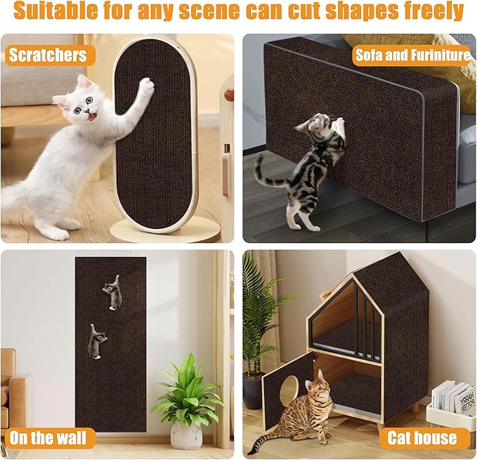 cat Scratching mat Self-Adhesive, Trimmable Furniture Protector for Couch, Sofa, Wall & Cat Trees - Durable Scratch Pad with Nano Tape, DIY Climbing Carpet for Indoor Cats (Brown, 39.3"x15.8")