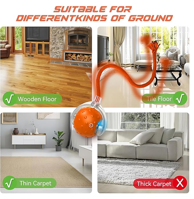 Interactive Cat Toys Ball for Indoor Cats,[2025 Newly Upgraded] Agile Moving Cat Ball with Elastic Mesh Tail,Automatic Kitten Toys for Bored Indoor Adult Cats,Motion Activated (Orange)