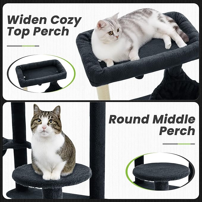 59 Inch Cat Tree Tower, Multi-Level Large Cat Tree for Indoor with Super Large Bed, Hammocks, Scratching Posts, Dangling Ball, Cat Furniture, Activity Center