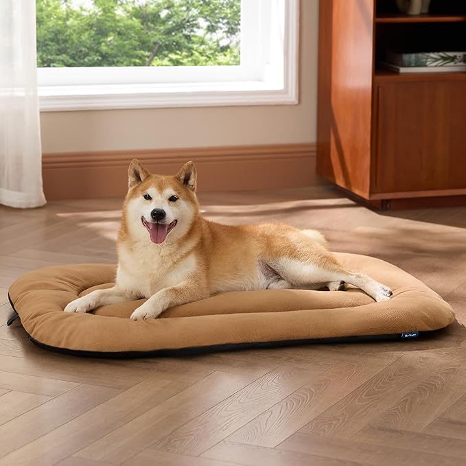 Bedsure Washable Dog Crate Pad for Large Dogs, Anti-Slip Puppy Kennel Dog Bed for Crate - Ultra Soft Fleece Flat Thin Pet Mat (Not Chew Proof), Brown 35"x22"