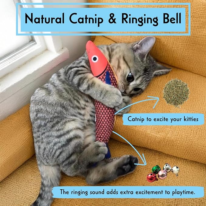 Tails & Tales Cat Toys Fish, Catnip & Crinkle Sound Plush, Bite-Resistant & Soft Interactive Toys for Indoor Cats & Kittens, Reduces Stress & Encourages Activity, Pack of 3
