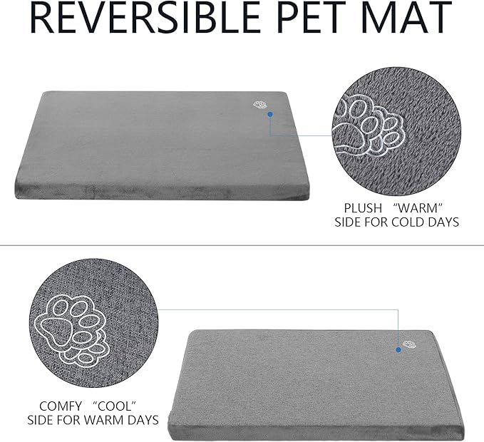 EMPSIGN Stylish Dog Bed Mat Dog Crate Pad Mattress Reversible (Cool & Warm), Water Proof Linings, Removable Machine Washable Cover, Firm Support Small to XX Large Dogs, Grey,XL(41''''*28''''*3'''')