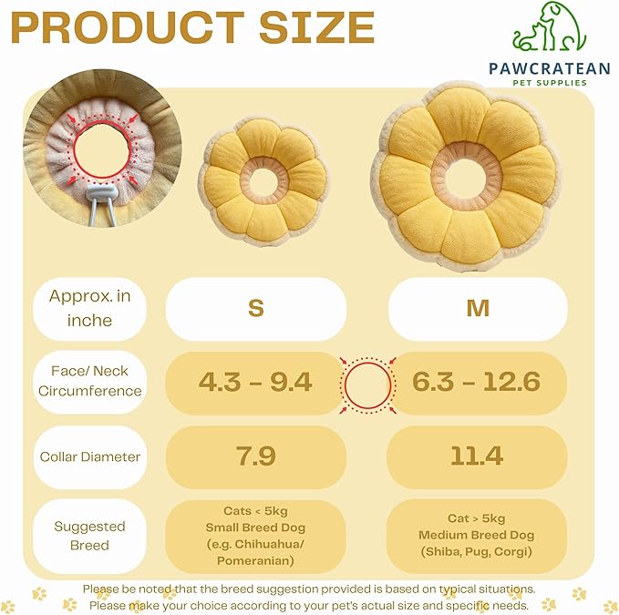 Adjustable Comfy Flower Style Elizabeth Collar for Cats Puppies Soft Recovery Cone Pet Protective Neck Collar (Yellow, Small)