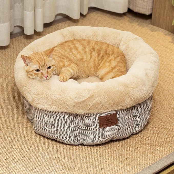 Cat Beds for Indoor Cats,Kitten Bed,Dog Bed for Extra Small Dogs Breeds,Puppy Kennel Bed, Comfy Durable Pet Sleeping Bed, Washable Roun Cat Bed & Non-Slip Bottom, Size 18"L x 18"W x 7.5"Th