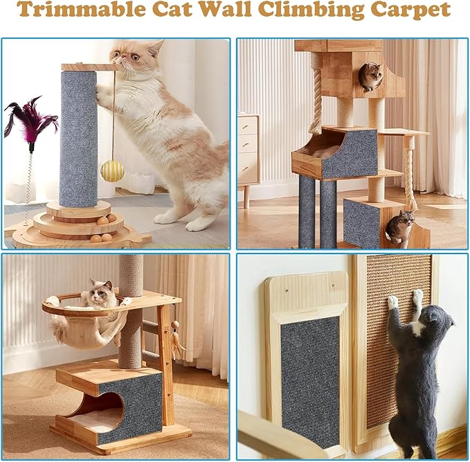 Cat Scratch Furniture Protector Cat Scratching Mat Trimmable Self-Adhesive Carpet DIY Climb Scratcher Mat for Covering Tower and Couch Protector from Cats Claws for Wall, Door, Steps