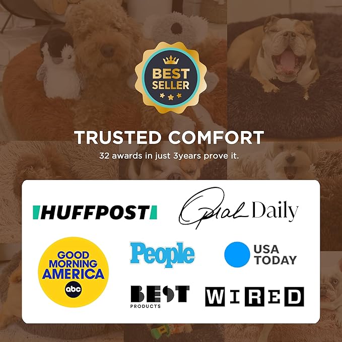 Bedsure Calming Dog Bed Medium Size Dog - Donut Washable Medium Pet Bed, 30 inches Anti-Slip Round Fluffy Plush Faux Fur Cat Bed, Fits up to 45 lbs Pets, Camel