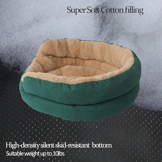 Cat Beds for Indoor Cats Calming Bed Washable,Small Size Dog Sofa Extra Comfy Cuddler Round Kitten Pet Bed Anti Slip Bottom for Anxiety,Warm Puppy Plush Snuggler Kennel Up to 10 Lbs,16 inch,Green