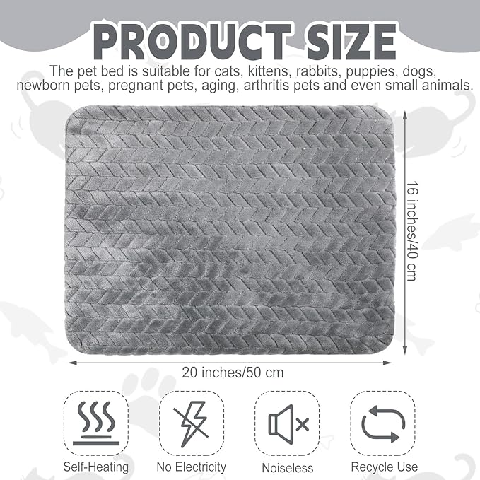 4 Pack Self Heating Cat Pad 16 x 20 Inch Self Warming Cat Bed Non Slip Warm Dog Pad Mat Washable Pet Kennel Crate Bed Mat for Indoor Outdoor Pets(Gray,16 x 20 Inch)