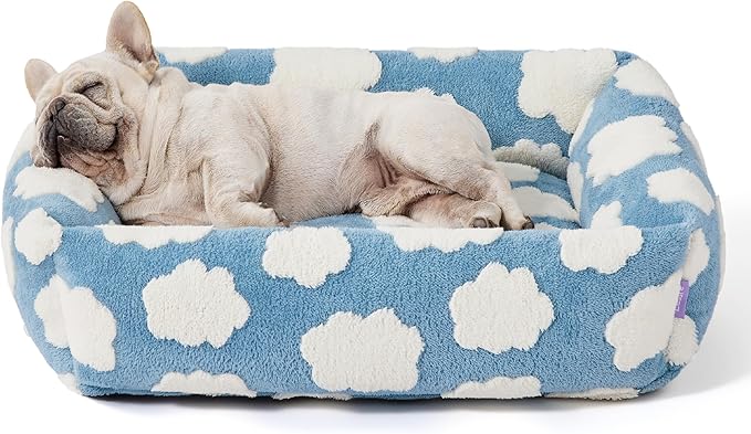 Lesure Cute Dog Bed for Medium Dogs - Washable Pet Beds,Cozy Rectangle Orthopedic Sofa with Jacquard Shaggy Plush & Anti Slip Bottom,30x24x8inches