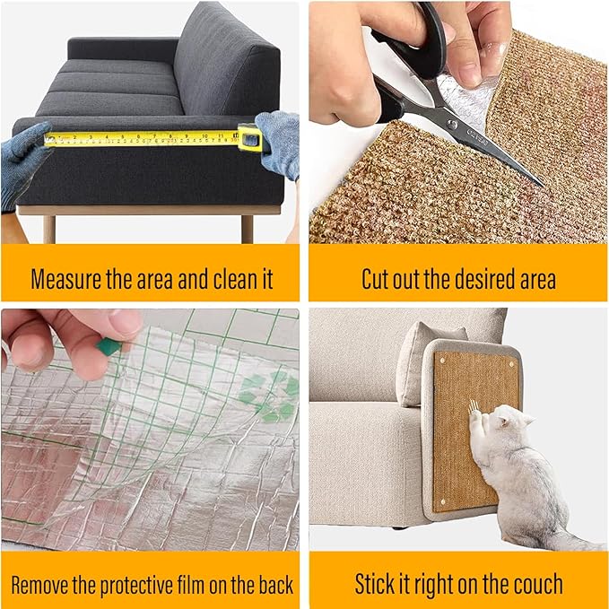 Cat Scratch Couch Furniture Protector, Adhesive Cat Scratch Pad Deterrent for Furniture, DIY Climbing Scratcher for Indoor Cats (Khaki, 39.3x15.8 in)