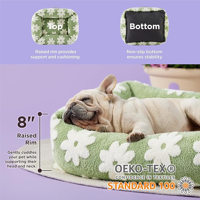 Lesure Cute Dog Bed for Medium Dogs - Washable Pet Beds,Cozy Rectangle Orthopedic Sofa with Jacquard Shaggy Plush & Anti Slip Bottom,30x24x8inches