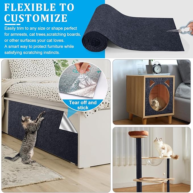 2 Pcs 78.7"x15.8" Cat Scratch Mat, Trimmable Self-Adhesive Carpet, DIY Climb Cat Scratcher for Furniture, Couch or Wall, Covering Cat Tree and Scratch Post Replacement Pad