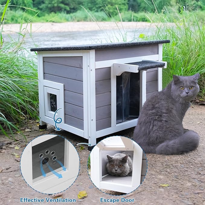 Outdoor Cat House Feral Cat Enclosure Cat House Weatherproof for Winter Outdoor Cats