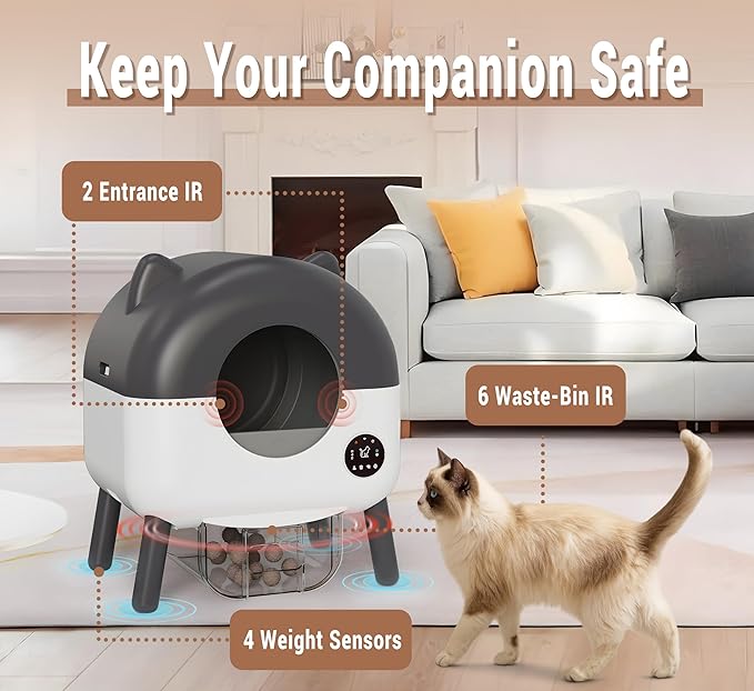 Automatic Self Cleaning Litter Box, MeowWhimsy Extra Large Automatic Cat Litter Box Self Cleaning Robot S7 for Cats, Smart Safety Sensors-App Control-Low Noise, Washable Tray,40 pcs Trash Bag