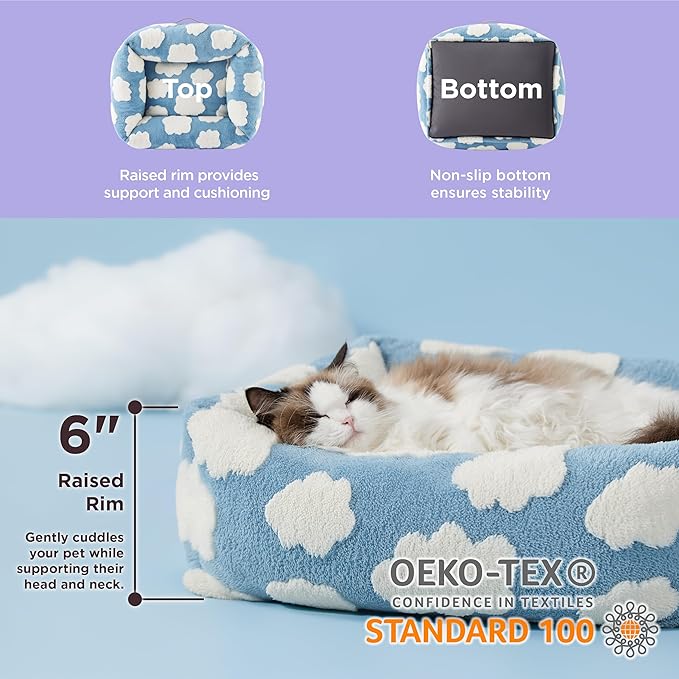 LE SURE Cute Dog Bed for Small Dogs & Cats- Washable Puppy Beds,Cozy Rectangle Orthopedic Pet Sofa with Jacquard Shaggy Plush & Anti Slip Bottom,20x19x6inches