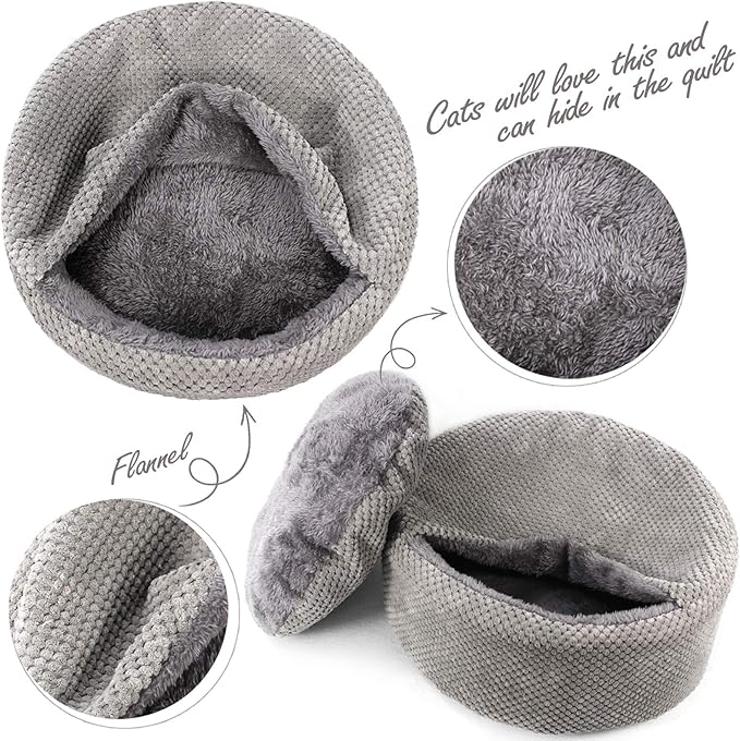 Winsterch Washable Cat Bed - Round Soft, Cozy & Warming for Indoor Cats. Calming Kitten Pet Bed. Small Pet Covered Cat Cave Beds (Gray,12.59 x 12.59 x 5.91 in)
