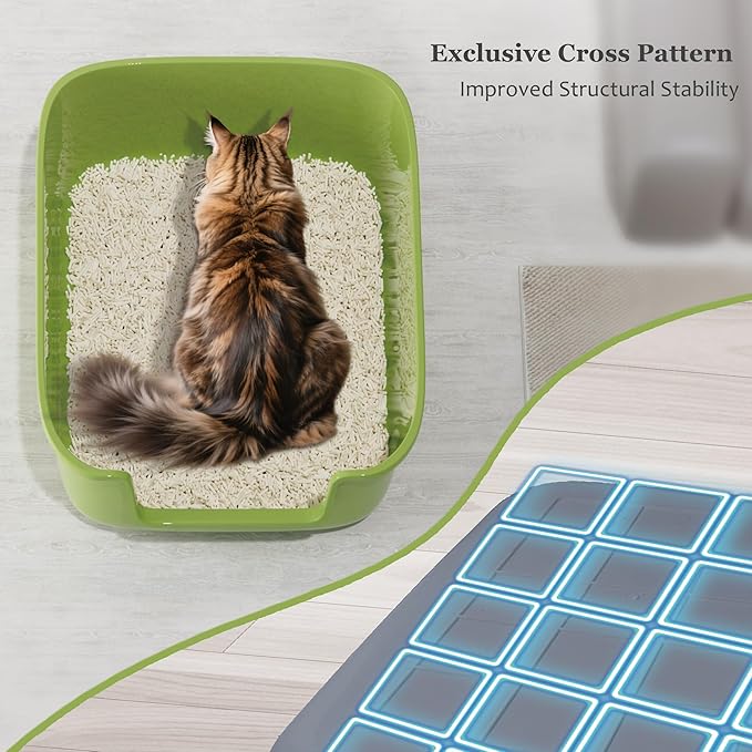 Vealind Large Cat Litter Box High Sided and Side Entry Cat Litter Pan 50 x 40 x 22 CM, Anti-Splashing Deep Tall Cat Boxes for Indoor Cats Basics Kitty Litter Box (Green)