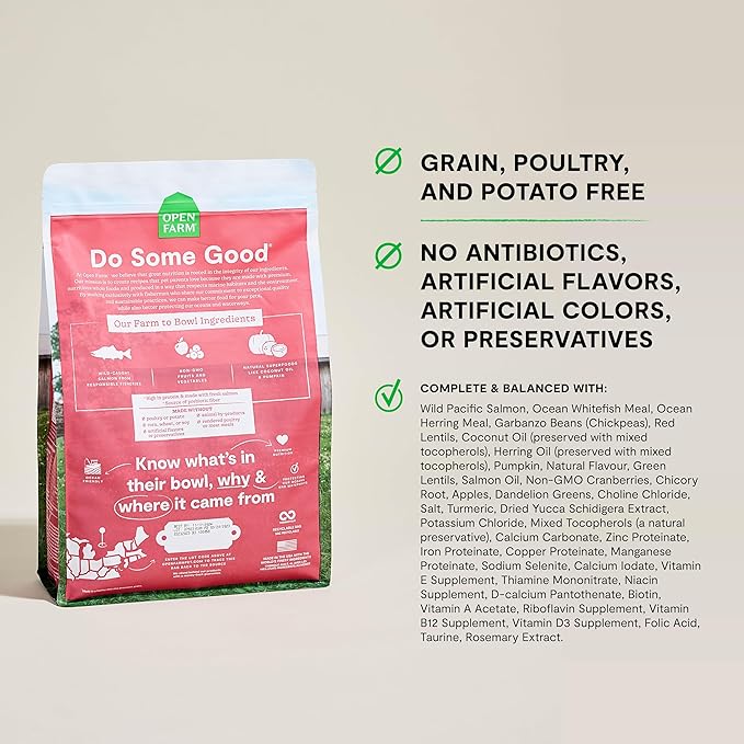 Open Farm, Grain Free Dry Cat Food, High-Protein Kibble for a Complete & Balanced Diet, Non-GMO Fruits & Vegetables, Prebiotic Fibers to Support Digestion, Wild-Caught Salmon Recipe, 8lb Bag