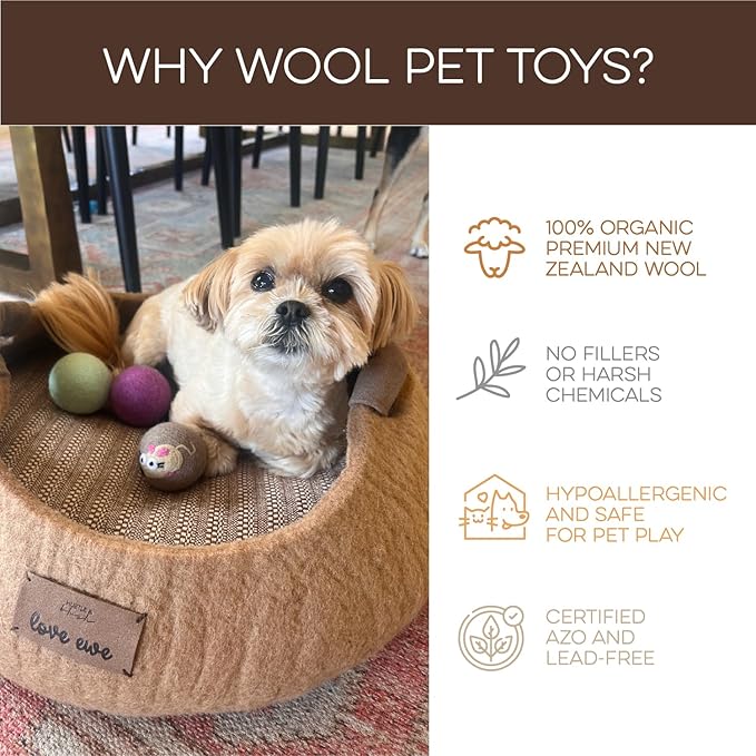 Hustle & Blush Wool Felt Balls 3 Pack Love Ewe Pet Supplies - 2in Cat Toys 100% New Zealand Wool, Handmade Colorful Balls for Cats - Duck and Bunny