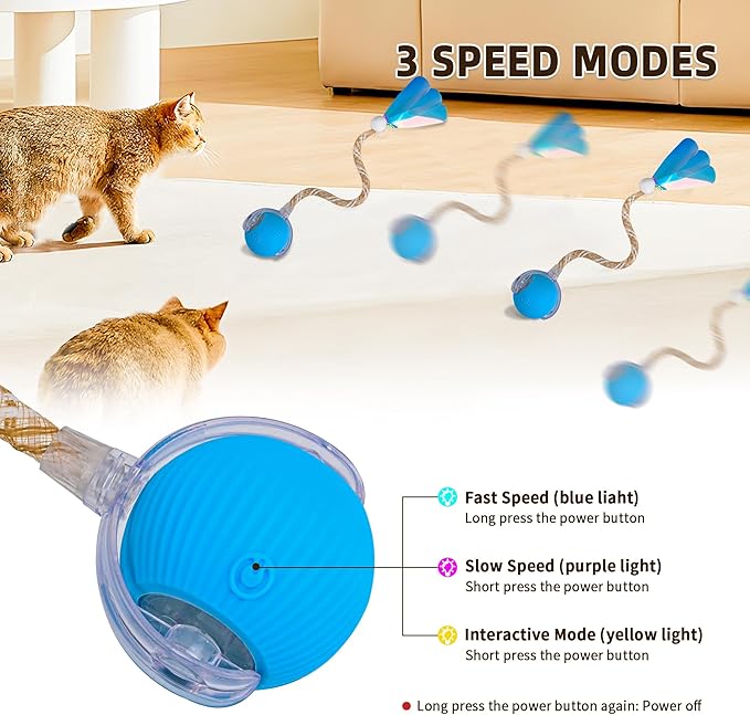 Interactive Cat Toy Ball for Indoor Cats, Fast Self Rolling on Carpet, Automatic, Blue