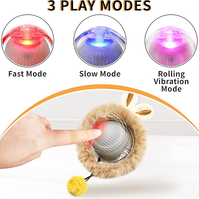 2 Packs Interactive Cat Toy Ball - Rechargeable Automatic Cat Toys for Indoor Cats, Self-Rolling Hunting Game Toy with Quiet Motor & USB-C Charging