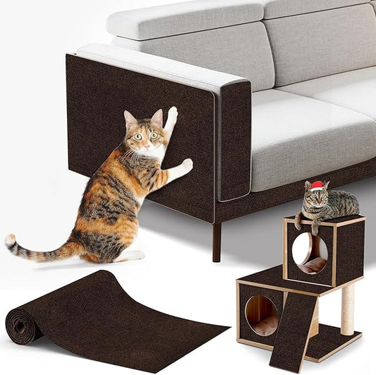 Cat Scratching mat Self-Adhesive, Trimmable Furniture Protector for Couch, Sofa, Wall & Cat Trees - Durable Scratch Pad with Nano Tape, DIY Climbing Carpet for Indoor Cats (Brown, 78.7"x15.8")