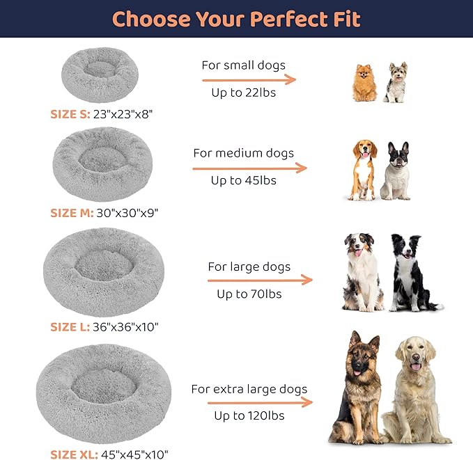 Donut Dog Bed - Premium Comfort for Anxiety Relief - Fluffy & Calming Design with Ultra-Plush Support | Cozy Round Dog Bed with Super Soft Circle Style (Size L Grey)